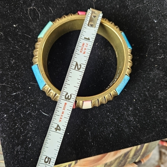 Vintage Boho Brass with Blue and Pink Enamel Panels - Picture 11 of 11